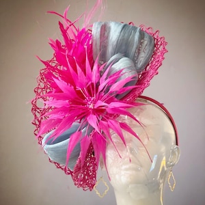 Kentucky Derby Hat Fascinator, Hot Pink Kentucky Oaks Hat, Light Blue Derby Fascinator, Chambray Blue, Del Mar, Royal Ascot Hat, Easter Hat
