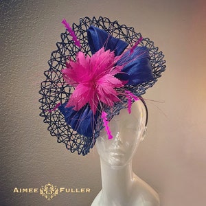 Aimee Fuller Kentucky Derby Hat, Hot Pink, Blue Hat, Derby Fascinator, Holiday Fascinator, Del Mar Hat, Royal Ascot Hat, Navy Hat, Fancy Hat