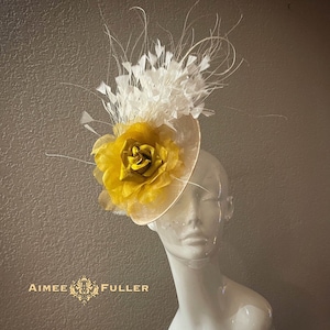 Kentucky Derby Fascinator, Rose Bridal Fascinator, High Tea Cocktail Hat, Yellow Gold Rose Fascinator, Royal Ascot Fascinator, Women&#39;s Hats