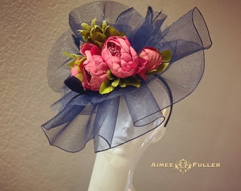 Fun Colorful Floral Fascinator Yellow, Teal and Pink Accents KY Derby Oaks Tea Teal Blue and Pink Kentucky Derby Fascinator: Wedding, Tea  main image 2