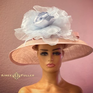 Kentucky Derby Hat, Kentucky Oaks Hat, Pink Soft Blue Rose Hat, Royal Ascot Hat, High Tea, Del Mar Opening Day Races Hat, Melbourne Cup Hat