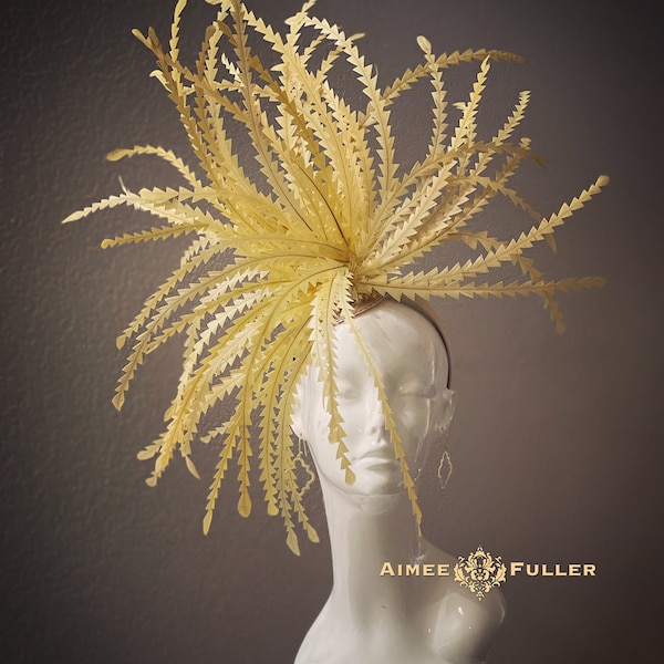 Various Colors Available Kentucky Derby Fascinator, Champagne Feather Frenzy Headpiece, Huge Del Mar Hat Royal Ascot Feathered Hat Pale Gold