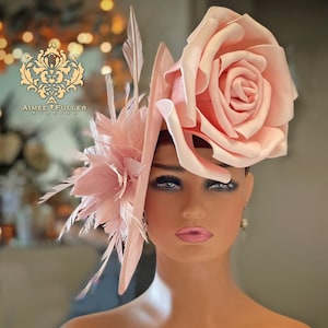 Kentucky Derby Hat Fascinator, Royal Ascot Hat, Pink Rose Disk Saucer Headpiece Del Mar Races Hat, High Tea Hat, Pink Wedding Hat Gala Party