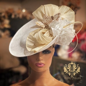 Kentucky Derby Hat Fascinator, Bridal Butterfly Hat, Ivory White Cream Floral Bridal Headpiece, Del Mar, Royal Ascot  Hat, Melbourne Cup Hat