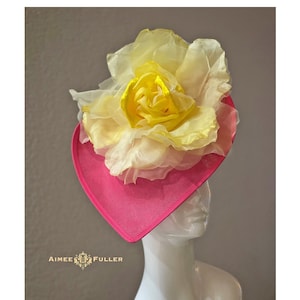 Kentucky Derby Hat Fascinator, Hot Pink Yellow Rose Silk Hat, Bridal Hat, Del Mar Races Hat, Royal Ascot Hat, Breeders Cup Hat, High Tea Hat