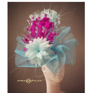 Kentucky Derby Hat Fascinator, Baby Blue Fuchsia Pink Fascinator, Del Mar Hat, Light Blue Pink Royal Ascot Fascinator, Cotton Candy Colors