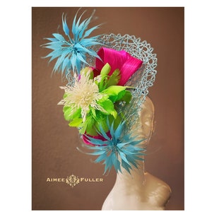 Kentucky Derby Hat Fascinator, Hot Pink Fuchsia Silk Hat, Apple Green Turquoise Blue Hat, Del Mar, Royal Ascot Hat, Easter Hat Melbourne Cup