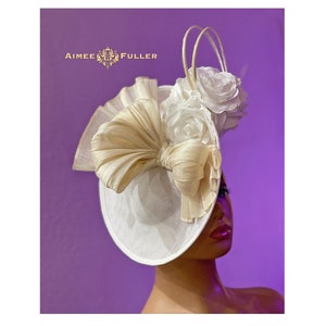 Kentucky Derby Hat Fascinator, Cream Bridal Fascinator, Vanilla Bow Hat, Ivory White Floral Headpiece, Del Mar, Ascot Hat, Melbourne Cup Hat