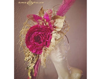 Aimee Fuller Kentucky Derby Fascinator, Royal Ascot Hut, Fuchsie Hot Pink Gold Floral Flower Hut, Mellow Cup Schmetterlingshut, Del Mar