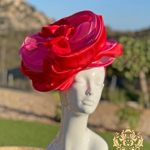 Kentucky Derby Hat Fascinator, Red Hot Pink Fuchsia Satin Hat, Del Mar Races Hat, Easter Hat, Pink Royal Ascot Hat, High Tea Cocktail Hat