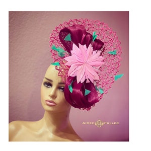 Hot Pink Kentucky Derby Hat, Pink and Forest Green Derby Fascinator, Bridal Fascinator, Royal Ascot Hat, Preakness, Derby Hats for Women