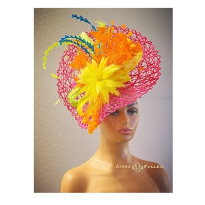 Kentucky Derby Hat, Fuchsia Fascinator, Yellow Orange Green Fascinator, Hot Pink Turquoise Blue Royal Ascot Fascinator, Del Mar Races Hat