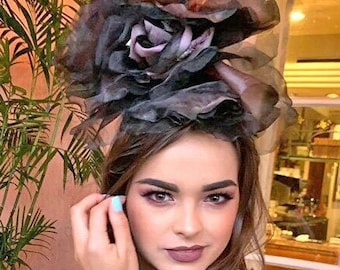 Black Rose Kentucky Derby Fascinator, Royal Ascot Fascinator, High Tea, Church, Melbourne Cup Hat, Elegant Bridal Hat, Derby Hats for Women