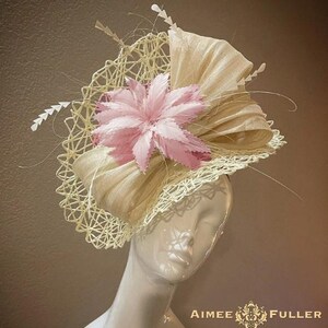 Kentucky Derby Hat Fascinator, Cream Fascinator Hat, Holiday Fascinator, Wedding Hat, Royal Ascot Hat, Off White and Pink Hat, Breeders&#39; Cup