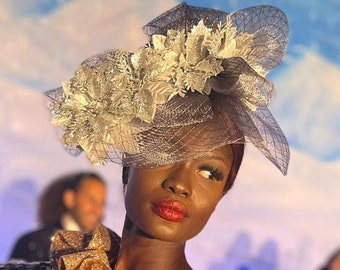 Aimee Fuller Silver Poinsettia Gray Grey Ruffled Fascinator, Silver Fascinator Hat, Del Mar Party Bridal Bride Royal Ascot Fascinator