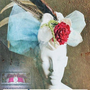 Kentucky Derby Hat Fascinator, Light Blue Cream Pink Red Fascinator, Hat Contest, Floral Derby Hat, High Tea Hat, Del Mar, Royal Ascot Hat