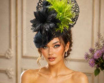 Kentucky derbyhoed tovenaar, Royal Ascot-hoed, zwarte hoed, appellimoen lichtgroen tovenaar, Del Mar-hoed, derbyhoeden voor vrouwen, paashoed