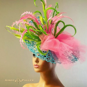 Aimee Fuller Kentucky Derby Fascinator, Apple Green Pink Turquoise Blue Hat, Easter Hat, Del Mar Races Opening Day Hat, Royals Ascot Hat