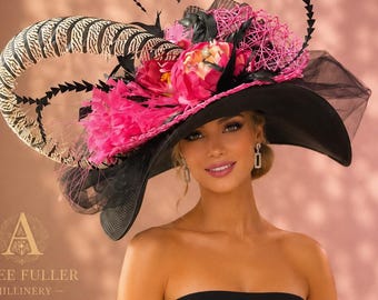 Hot Pink Black Feather Fascinator Hat – Derby, Wedding, or Garden Party Elegance Hot Pink Black Feather Fascinator Hat – Derby, Wedding, or  main image 2