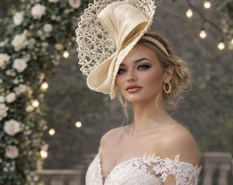 Ivory Fascinator With Large Bow, Kentucky Derby, Royal Ascot  display picture 3