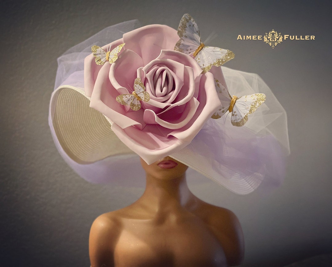 Lavender Kentucky Derby Hat Pink Rose Hat White Purple Derby Etsy
