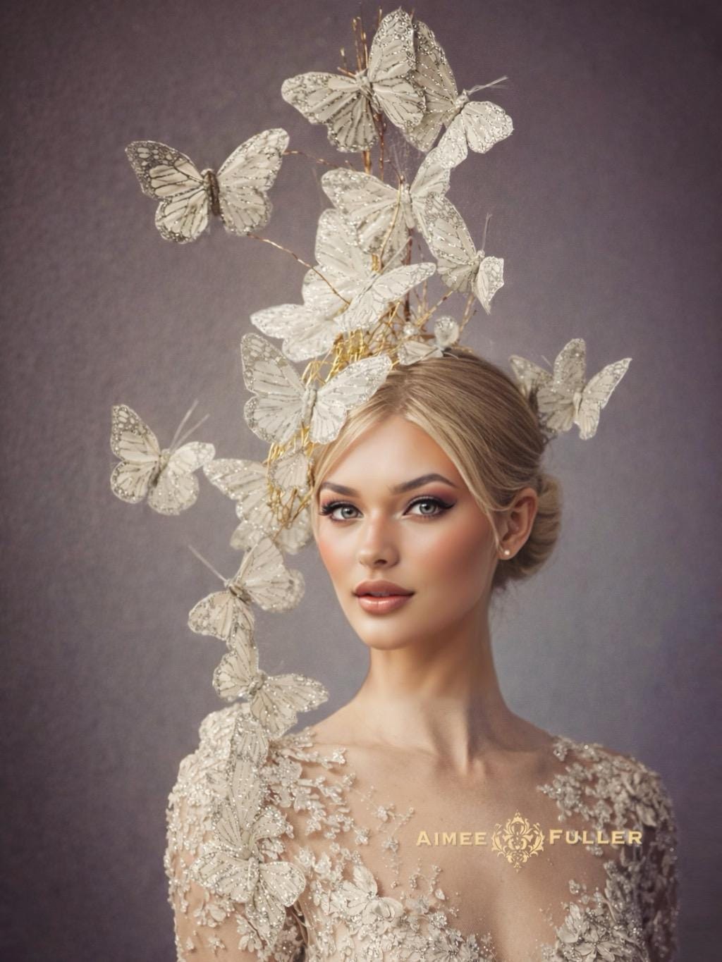 Kentucky Derby Oaks Gold Butterfly Floral Fascinator Headpiece for Women Aimee Fuller Kentucky Derby Fascinator, Royal Ascot Hat  main image 2
