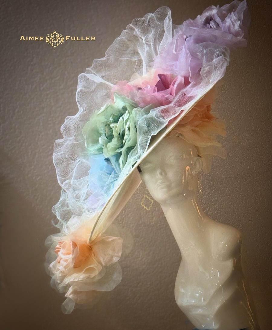 Floral Kentucky Derby Hat, Navy and Pink Royal Ascot  display picture 1