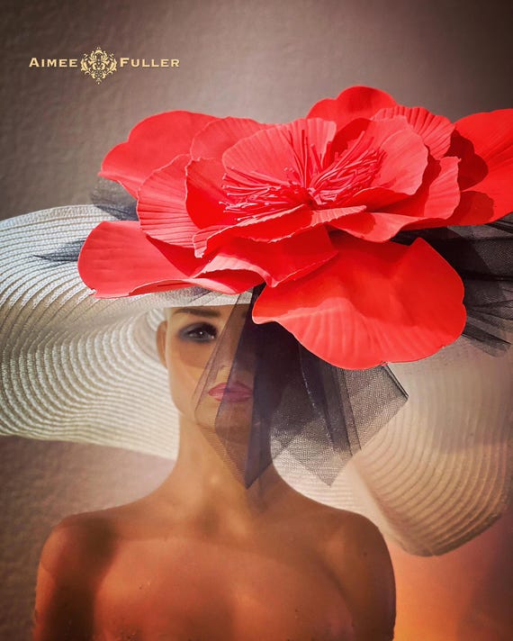 Red Orange Kentucky Derby Hat, Hot Pink Hat, Big Derby  display picture 2