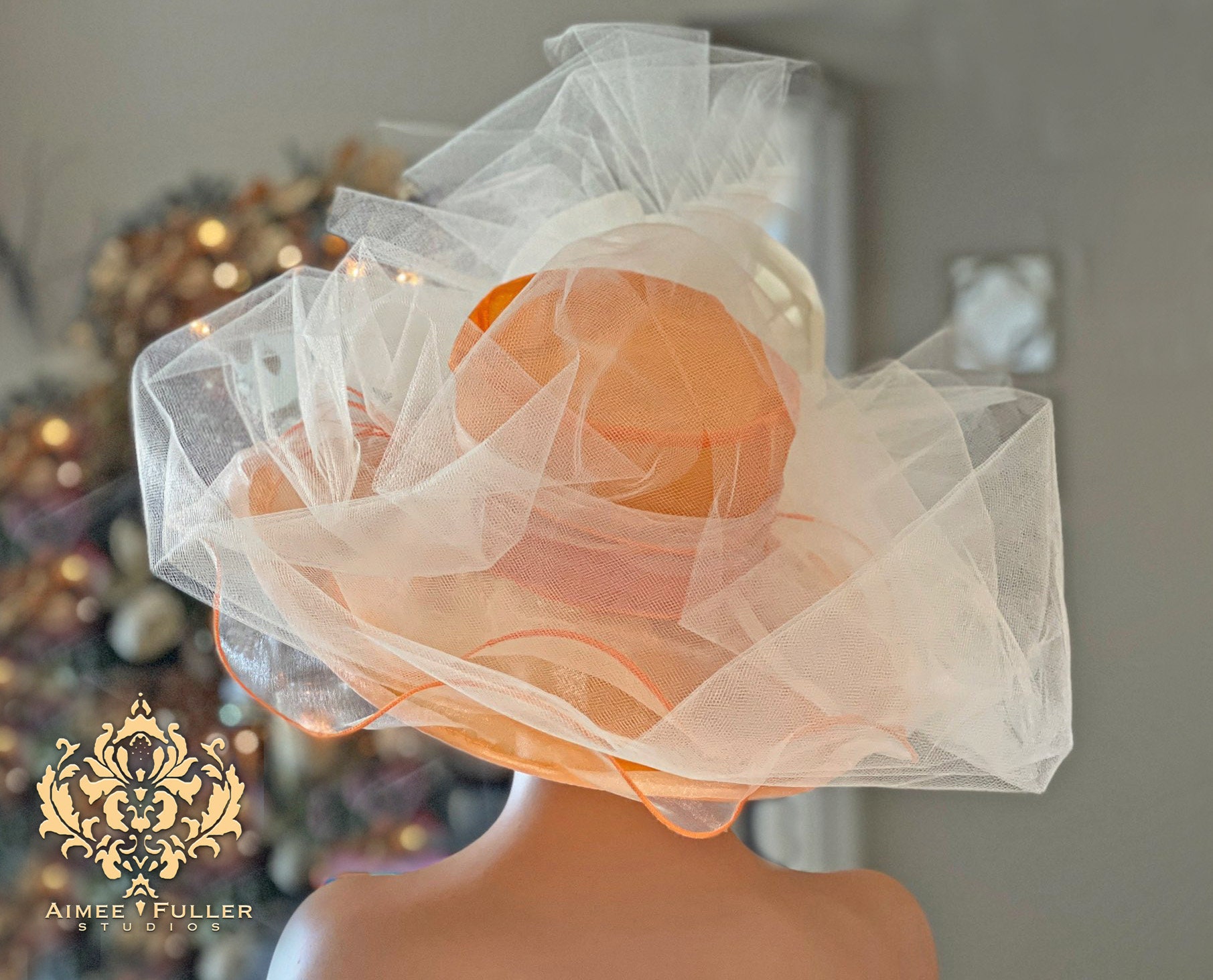 Elegant Orange Veil Hat ORANGE MINI GLITTER TOP HAT HEADBAND VEIL LADIES BURLESQUE  main image 3