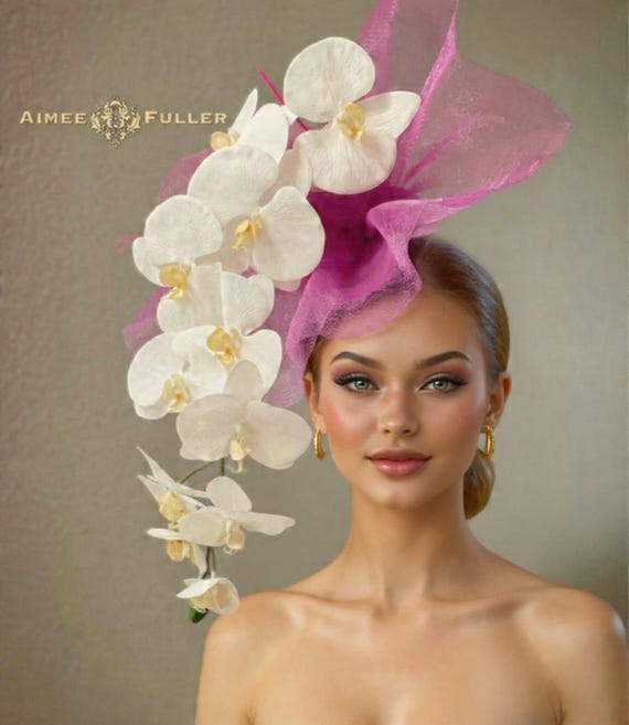 Kentucky Derby Oaks Elegant Pink Orchid Floral Fascinator Headband Pink Orchid Flower Fascinator Crown, Pink Floral Kentucky  main image 3