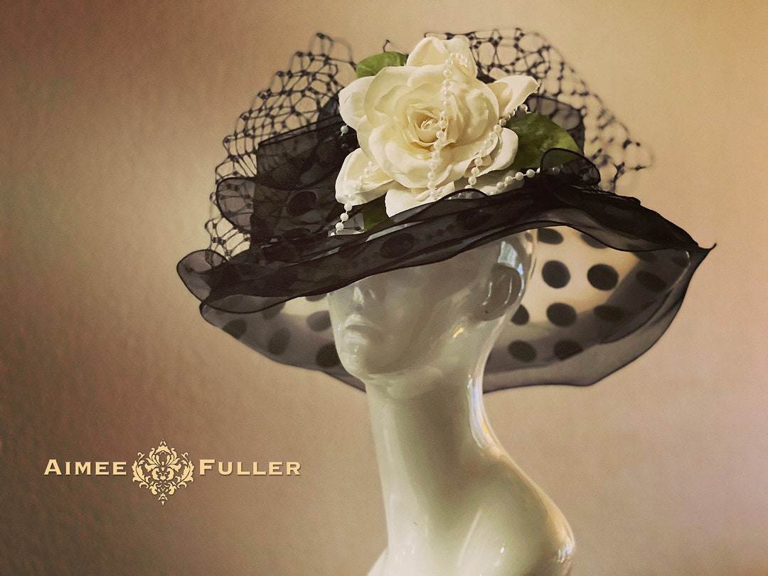 Kentucky Derby Preakness Church Wedding Spring Summer Peach Black Polka Dot Hat Kentucky Derby Preakness Church Wedding Spring Summer Grey  main image 2