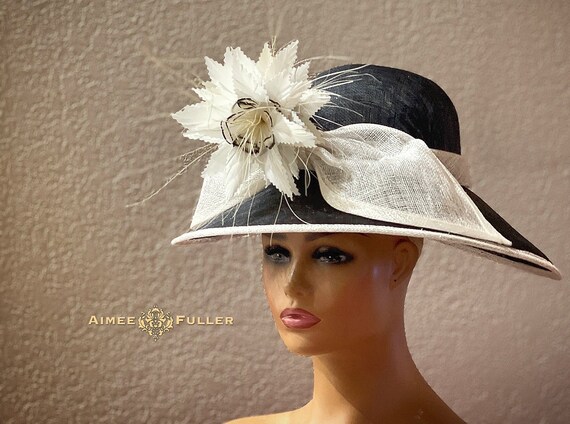 Black and Cream Flower Derby Hat s-l400.jpg main image 2