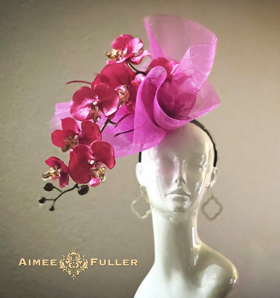 Pink Kentucky Derby Fascinator, Hot Shocking Pink Fuchsia Hat, Orchid