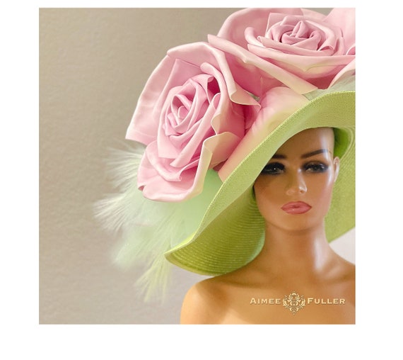 Huge Kentucky Derby Hat, Pink and Mint Easter Hat, High Tea Large