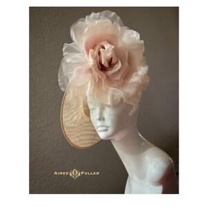 Kentucky Derby Hat, Light Pink Sinamay and Rose Flower Bridal Fascinator, Easter Hat, Del Mar Royal Ascot Melbourne Cup, Bridal Fascinator