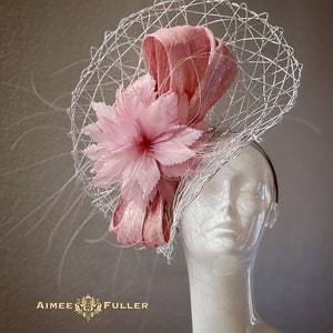 Aimee Fuller Kentucky Derby Hat Fascinator, Dusty Pink Mauve Silver Fascinator, Feathered Hat, Del Mar Races, Royals Ascot Art, Easter Hat