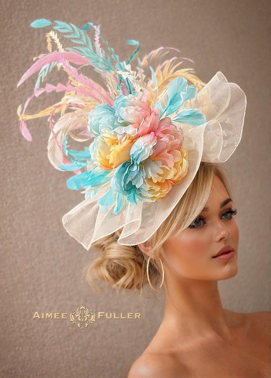 Kentucky Derby Hat Fascinator, Oversized Hat, Mint Green  display picture 3