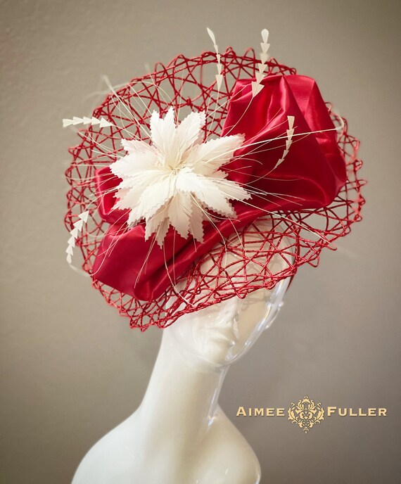 Kentucky Derby Hat, Red Hat, Red Easter Hat, Fascinator 