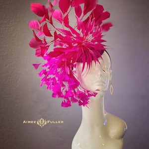 Kentucky Derby Hat Fascinator, Hot Pink Fuchsia Feather Headpiece, Del Mar, Breeders Cup Hat, Royal Ascot, Melbourne Cup Hat, Kentucky Oaks