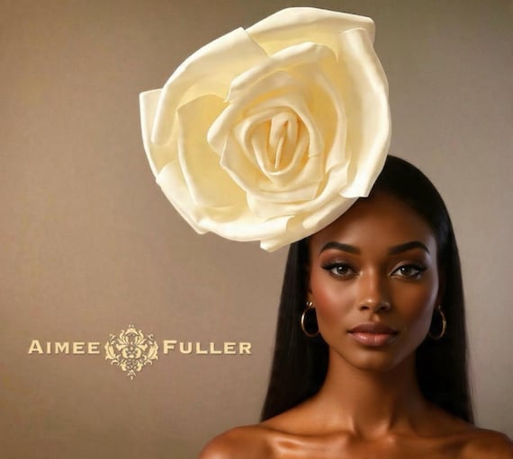 Cream Rose Kentucky Derby Hat Large Fascinator off White  display picture 3