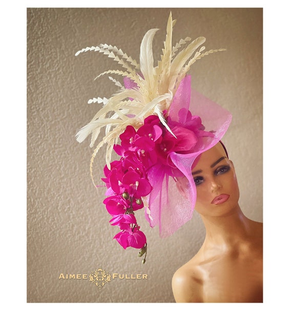 Kentucky Derby Hat, Hot Shocking Pink Fuchsia Fascinator  display picture 3