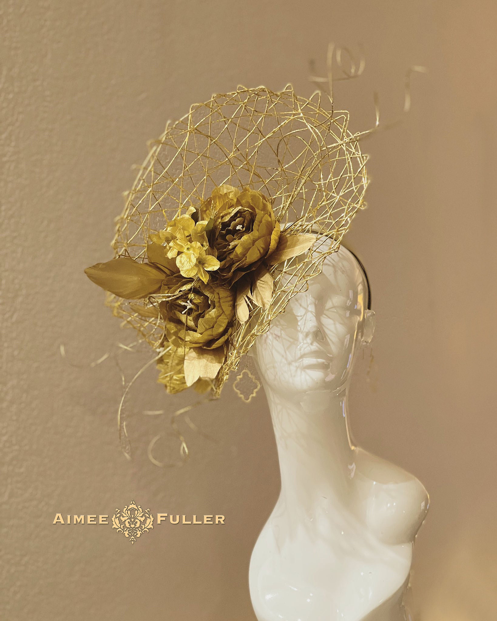 Gold Kentucky Derby Fascinator, Metallic Gold Peony Royal 