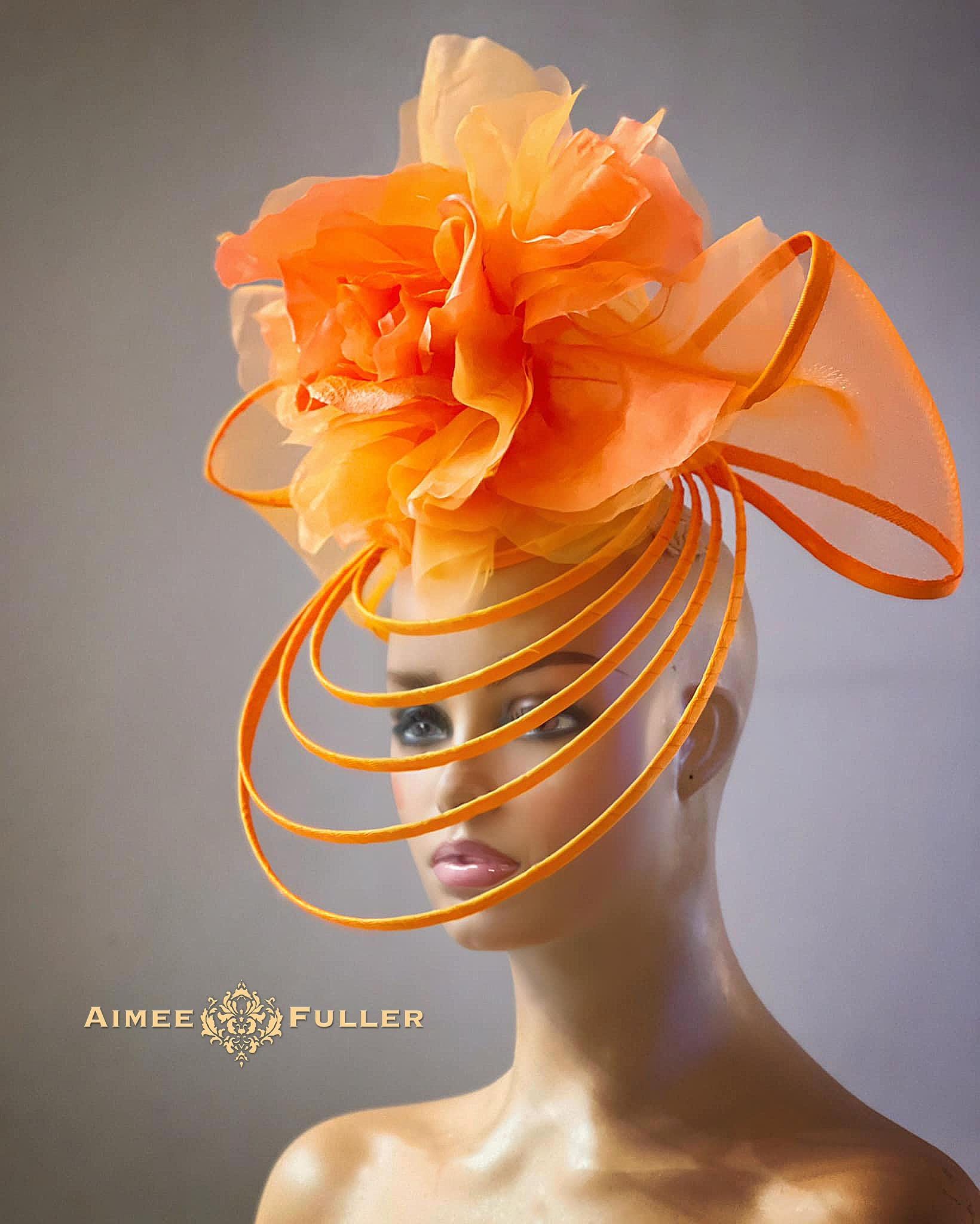 Orange Kentucky Derby Hat Fascinator, Big Bow Derby  display picture 1