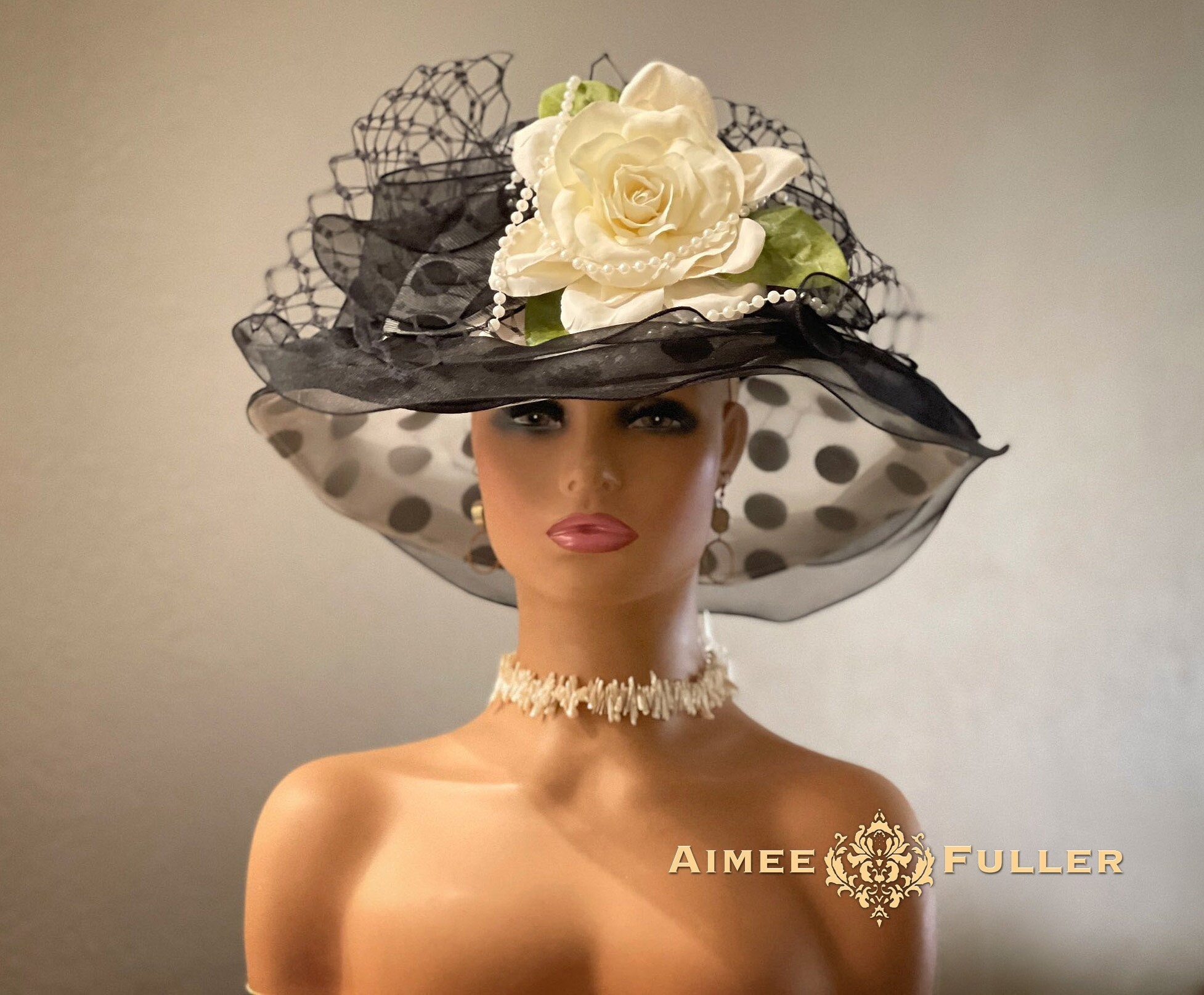 Deep Red and BlackPolka Dot Kentucky Derby Preakness Church Funeral Hat Tea a… Clearance Sale!! Derby Hats for Women Polka Dot, Women main image 3