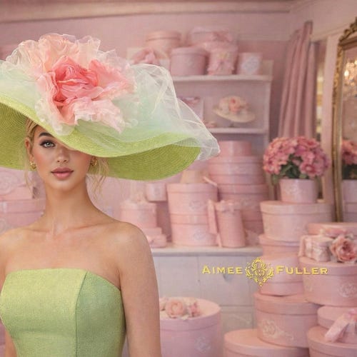 Pink Kentucky Derby Hat, High Tea Green Derby Hat, Large  display picture 2