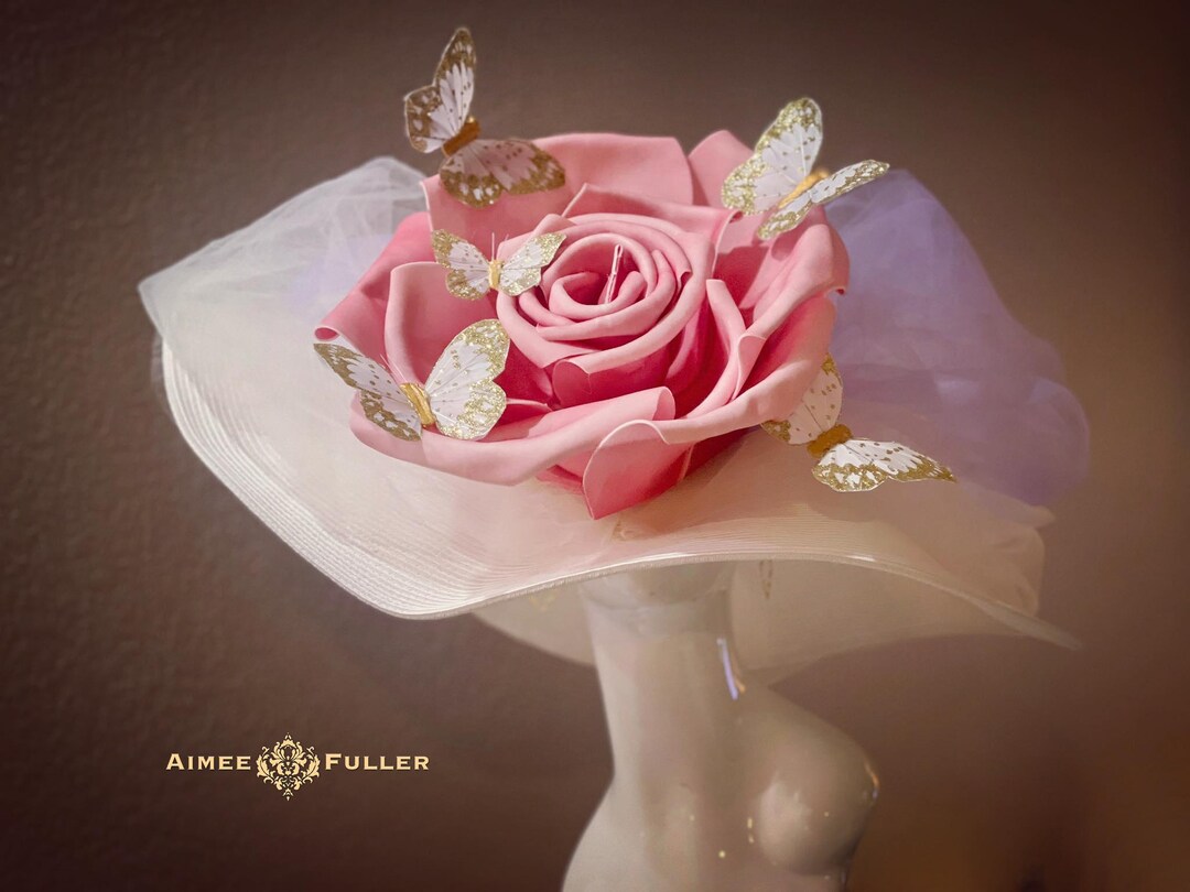 Lavender Kentucky Derby Hat, Pink Rose Hat, White Purple  display picture 3