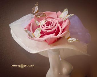 Lavender Kentucky Derby Hat, Pink Rose Hat, White Purple  display picture 1