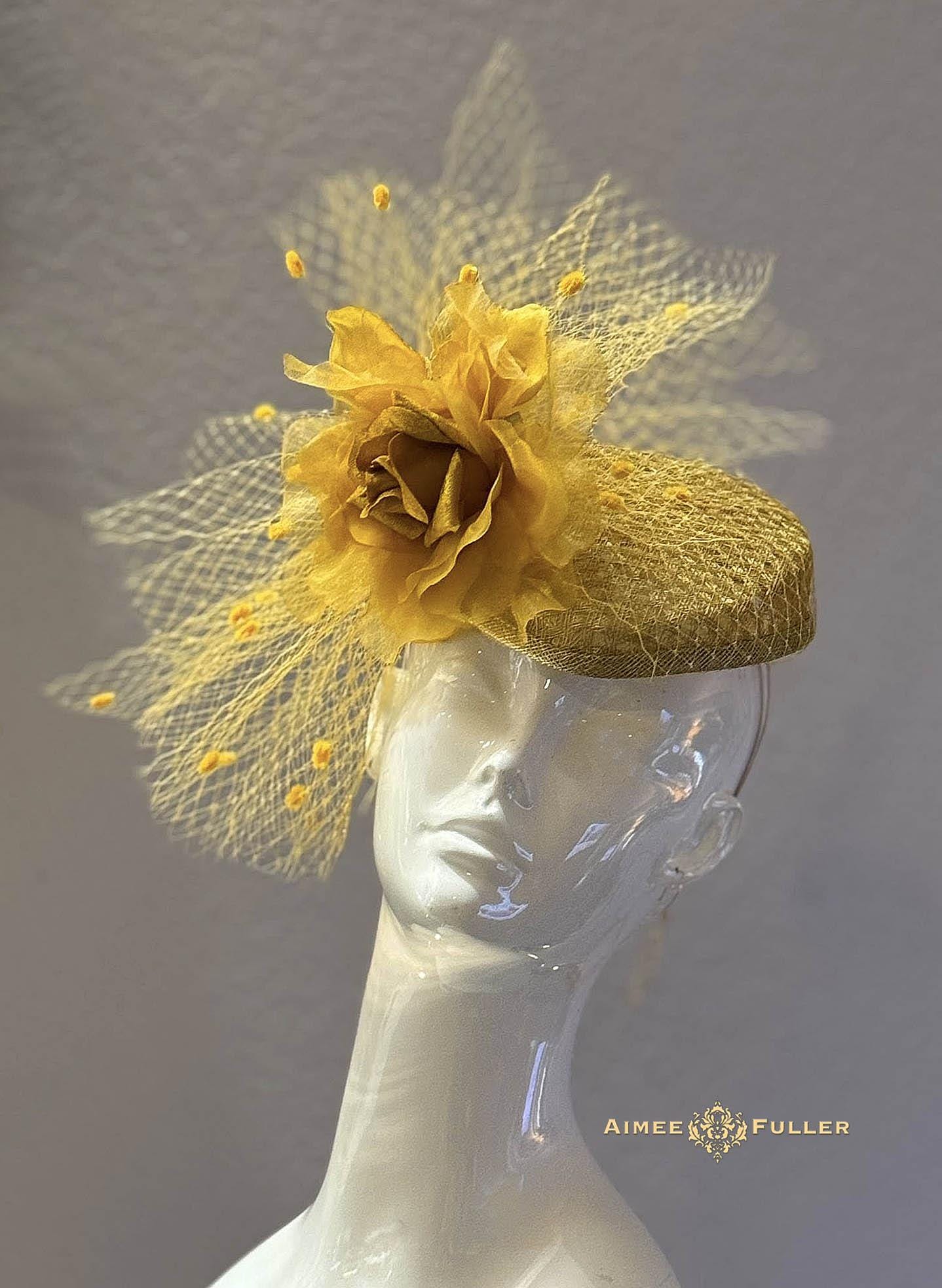 Kentucky Derby Fascinator Royal Ascot Saucer Hat Golden Gold 