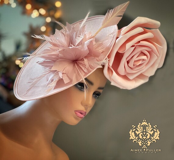 Kentucky Derby Hat Fascinator, Royal Ascot Hat, Pink Rose Disk