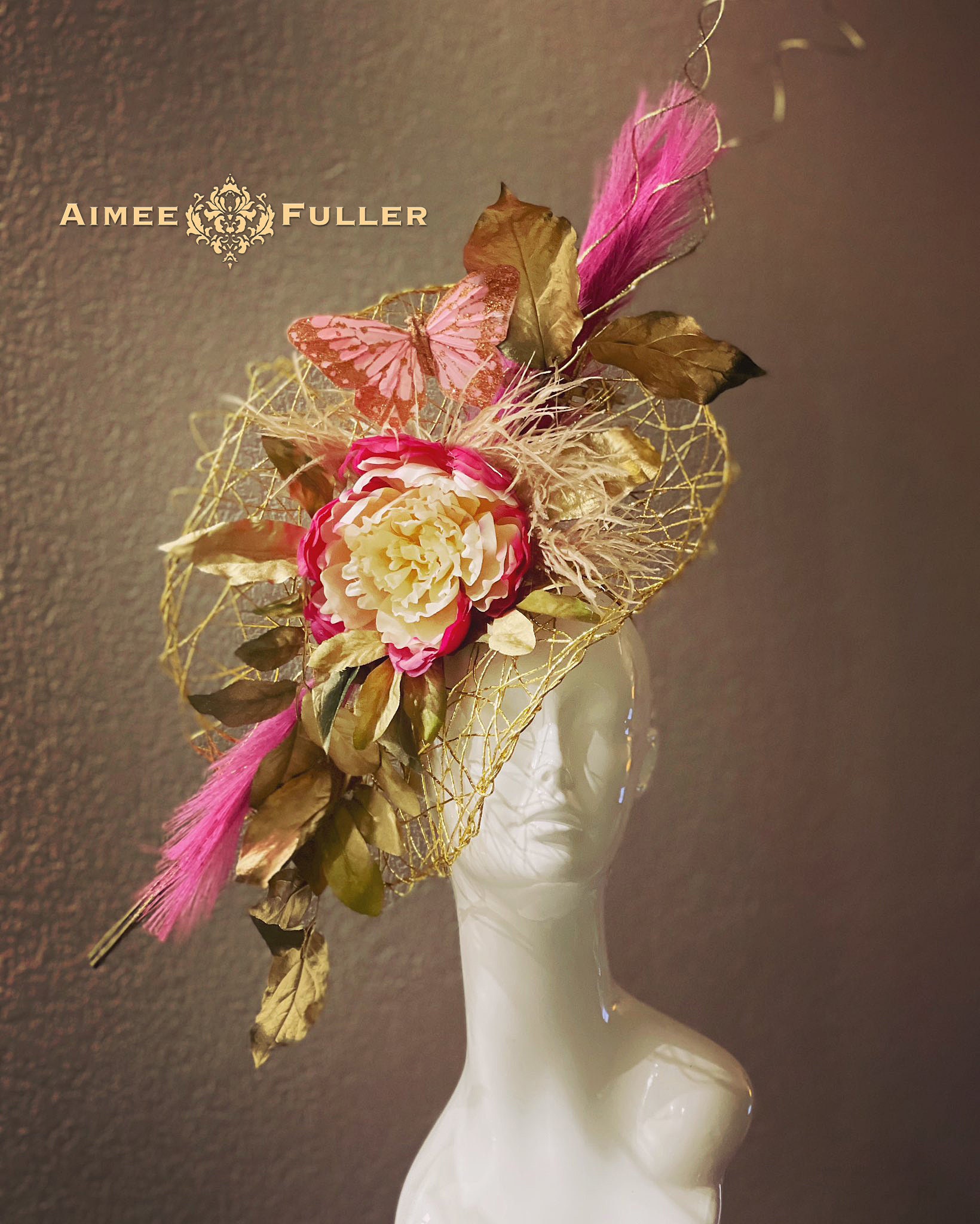 Kentucky Derby Hat Fascinator, Mauve Pink Gold Red Silver  display picture 2